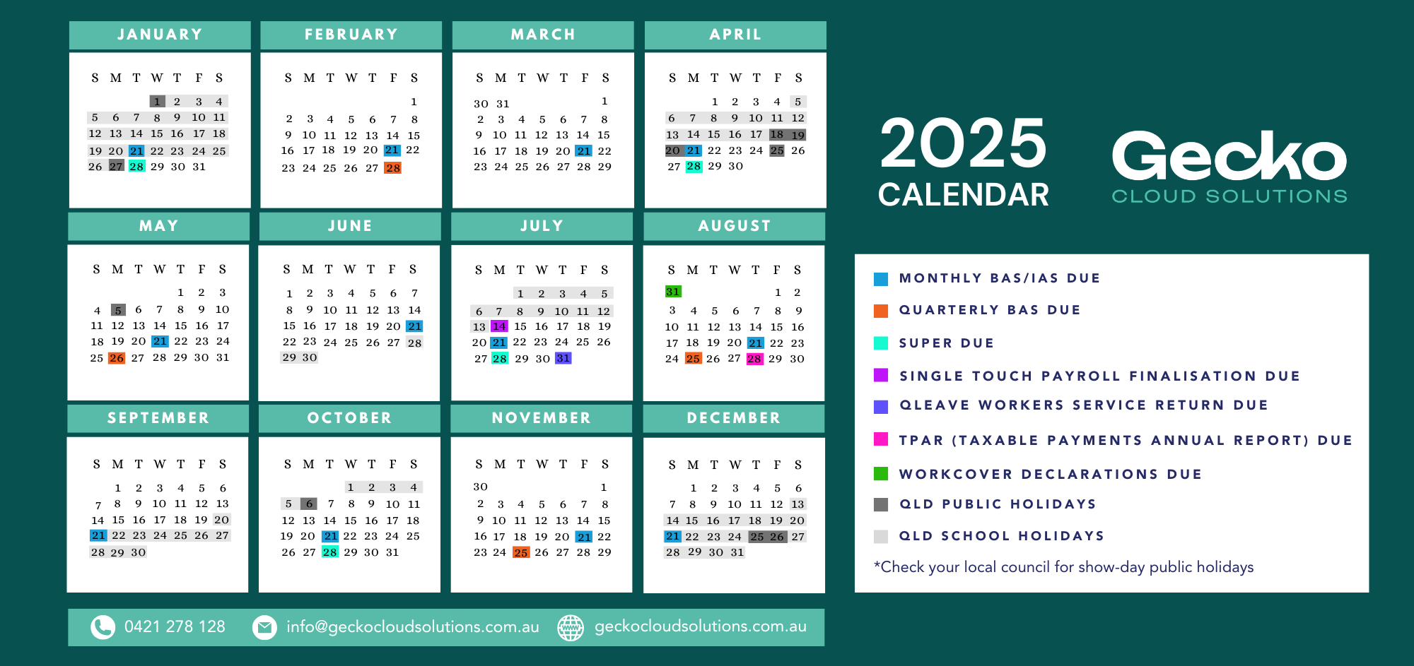 Gecko Cloud Solutions 2025 calendar